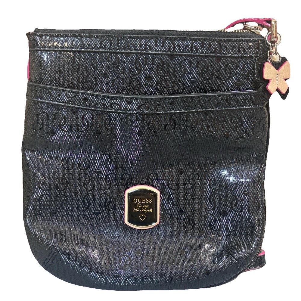 Guess Black‎ Shiny Handbag Purse Bag Crossbody Pink Black Beige Butterfly Logo